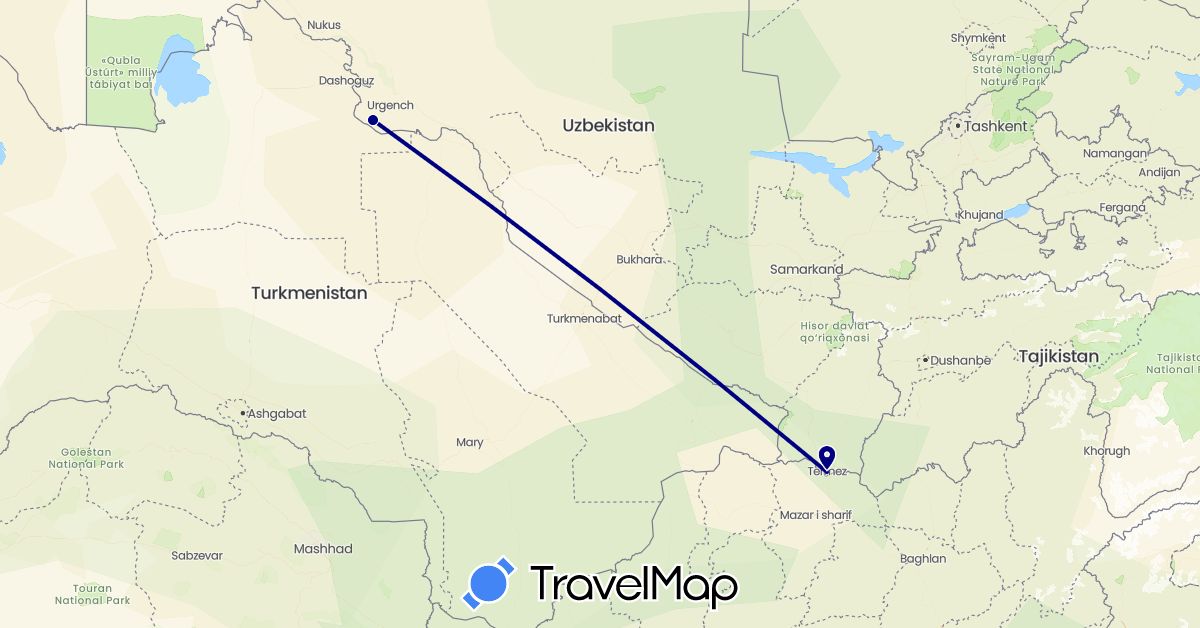 TravelMap itinerary: driving in Uzbekistan (Asia)